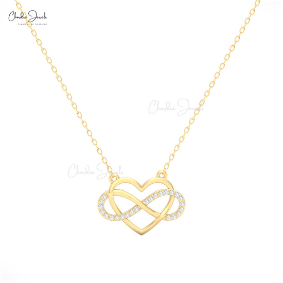 14k solid gold infinity necklace with sparkling white diamond accents