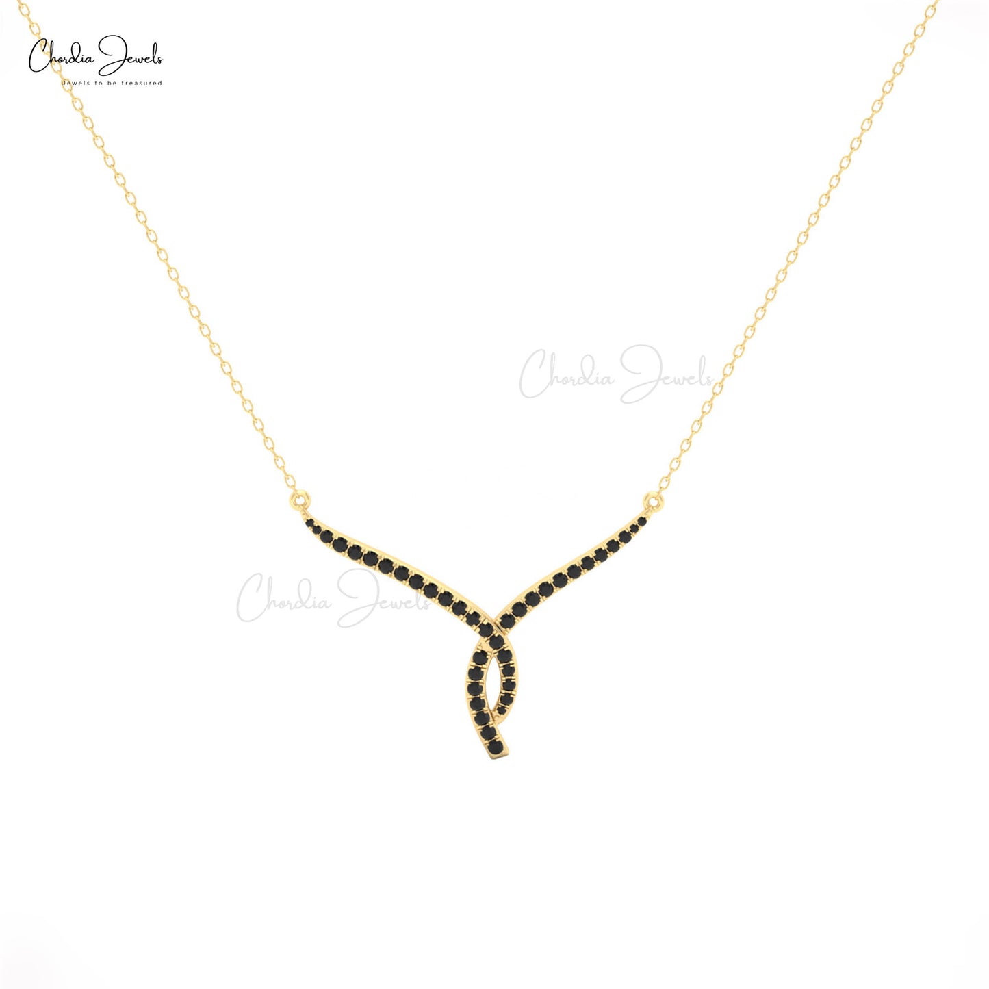 Twisted necklace in 14K solid gold with black diamonds for women.