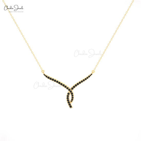Twisted necklace in 14K solid gold with black diamonds for women.