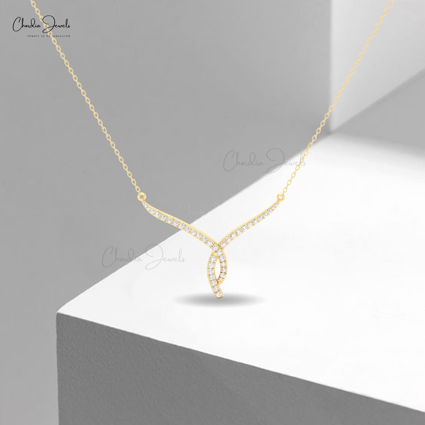 14K gold twisted V necklace with diamonds, perfect for weddings and special occasions.