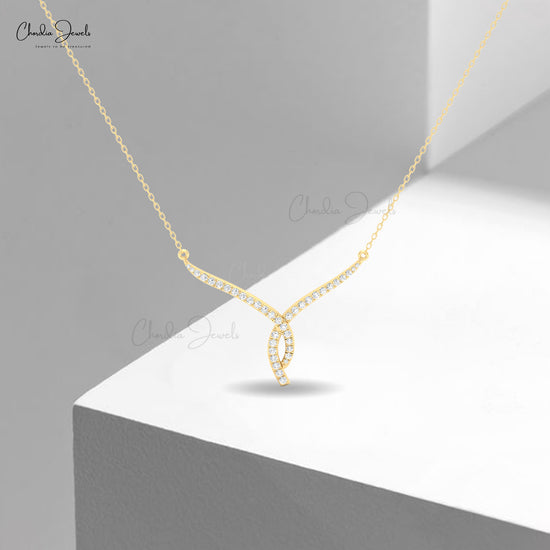 14K gold twisted V necklace with diamonds, perfect for weddings and special occasions.