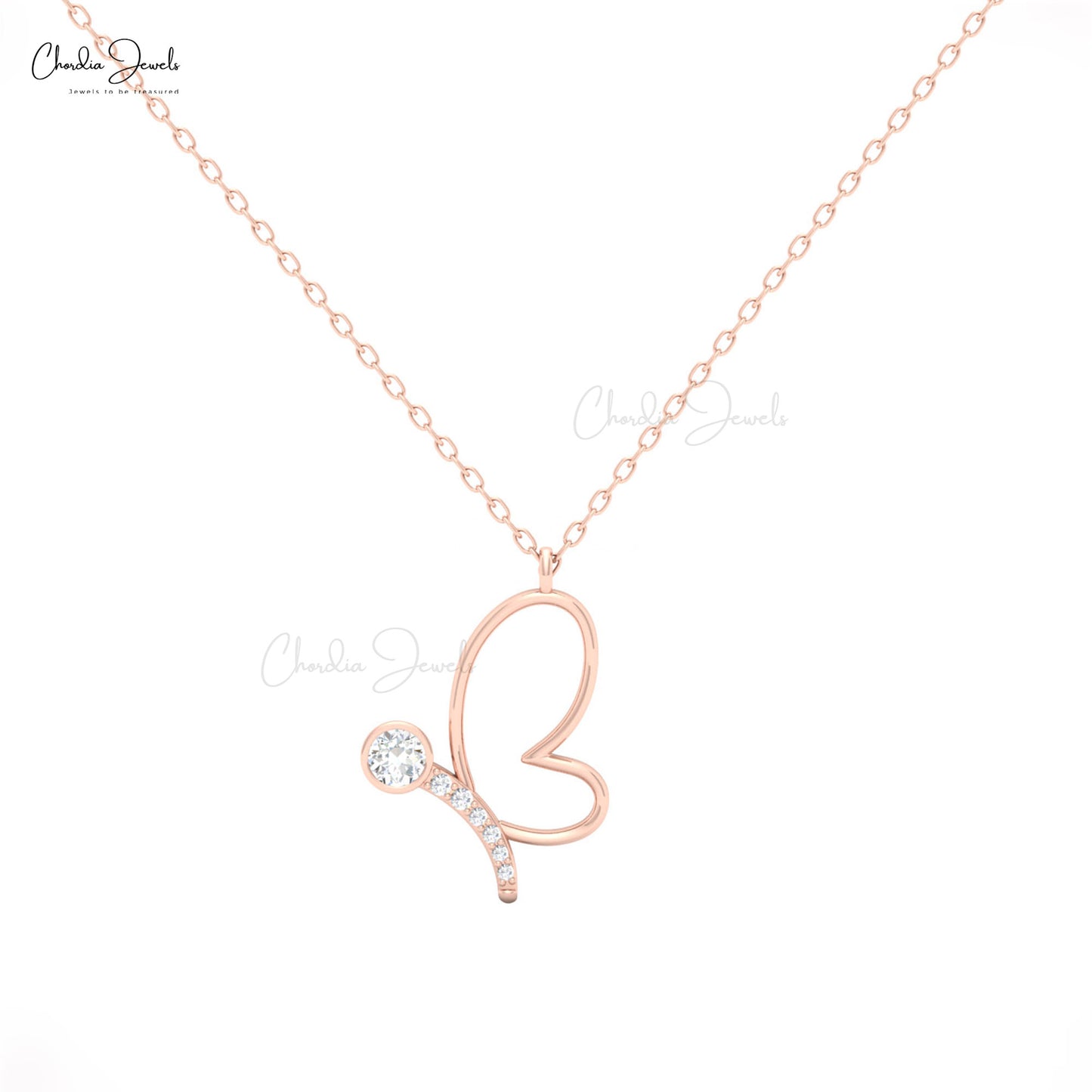 CJ brand 14K solid gold necklace with butterfly charm and white diamond