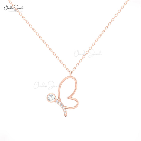 CJ brand 14K solid gold necklace with butterfly charm and white diamond
