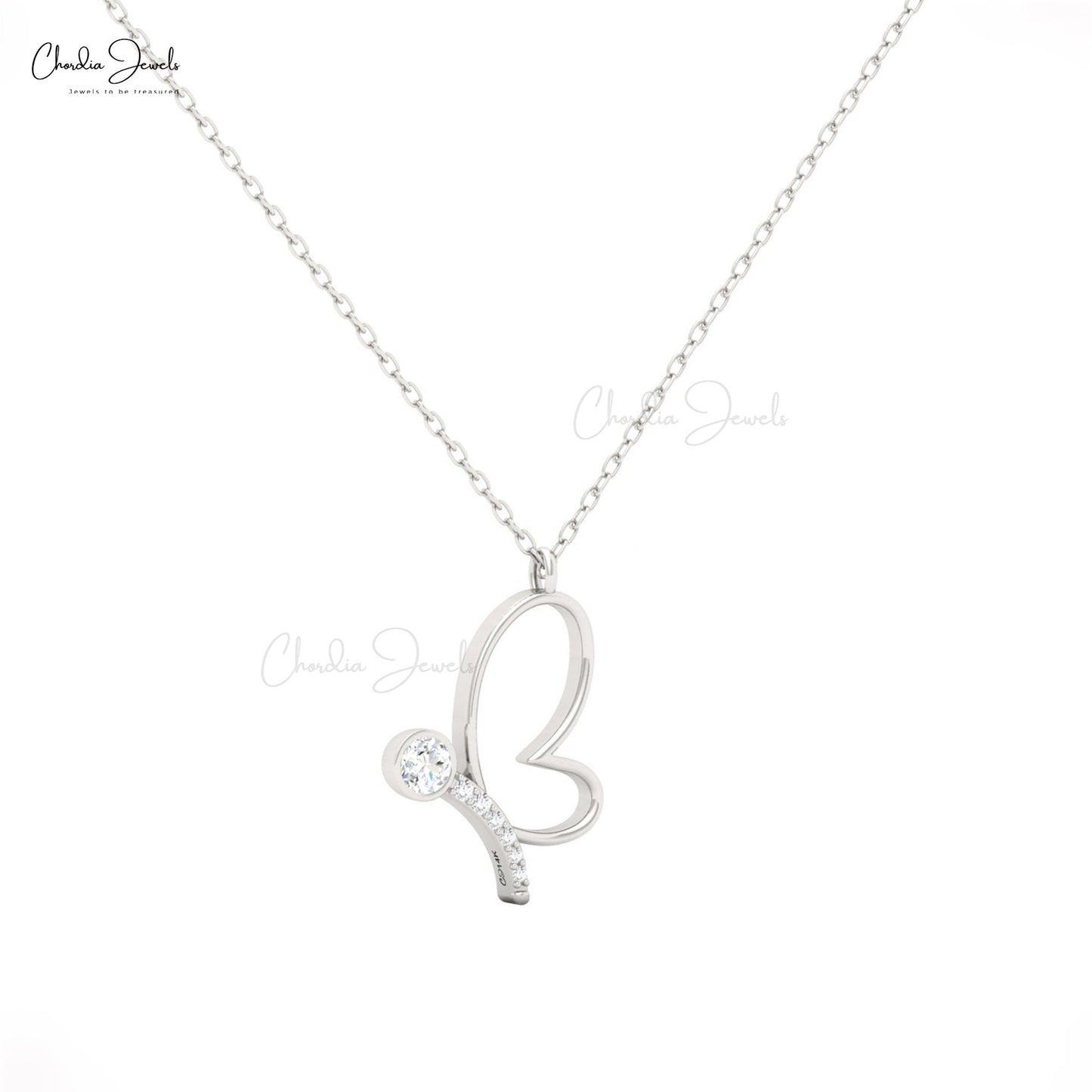 Elegant butterfly-shaped pendant with sparkling white diamond on gold chain
