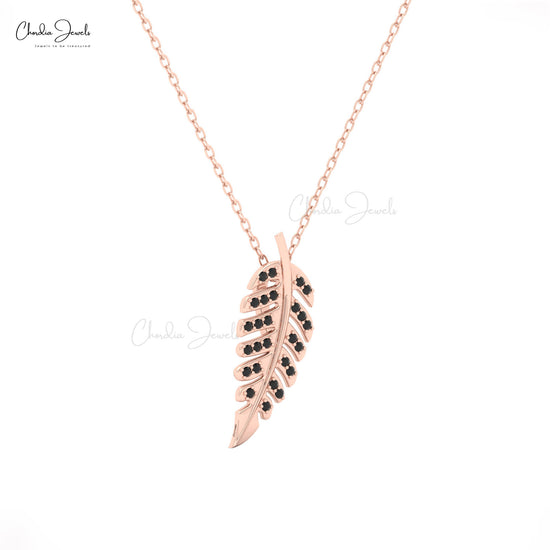 CJ AAA leaf pendant in 14K solid gold with black diamond