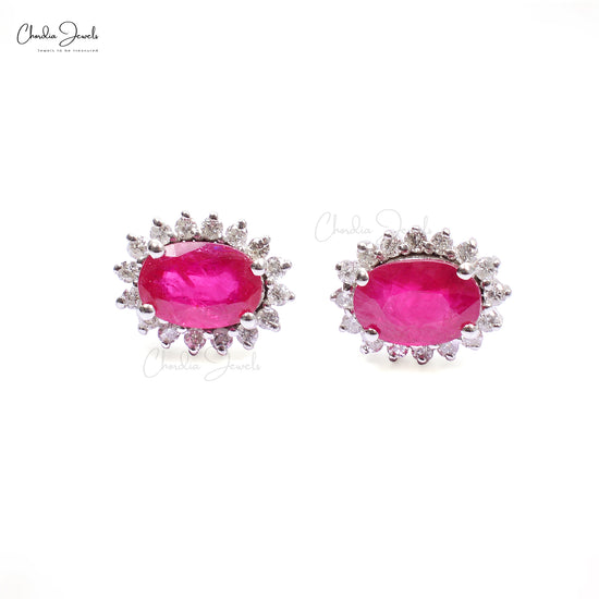 Load image into Gallery viewer, Diamond Halo Ruby Studs
