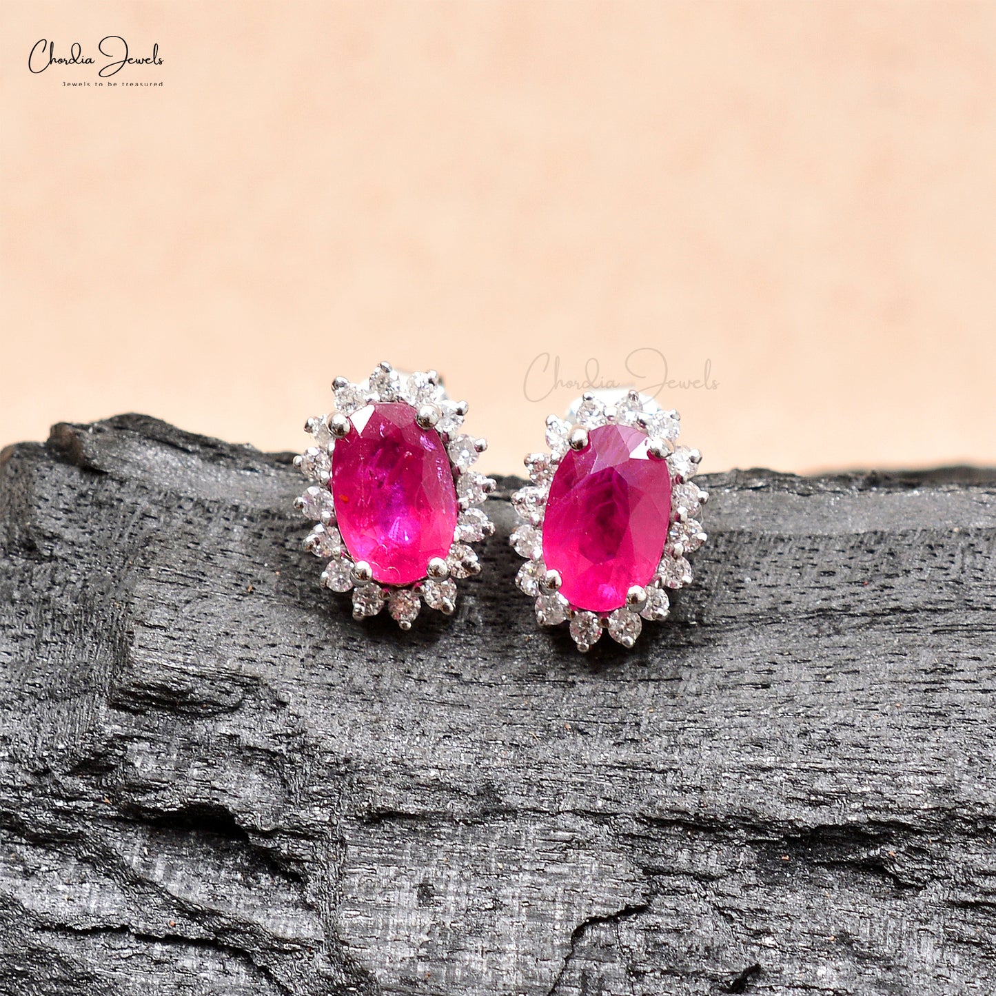 Load image into Gallery viewer, Ruby Diamond Halo Earrings
