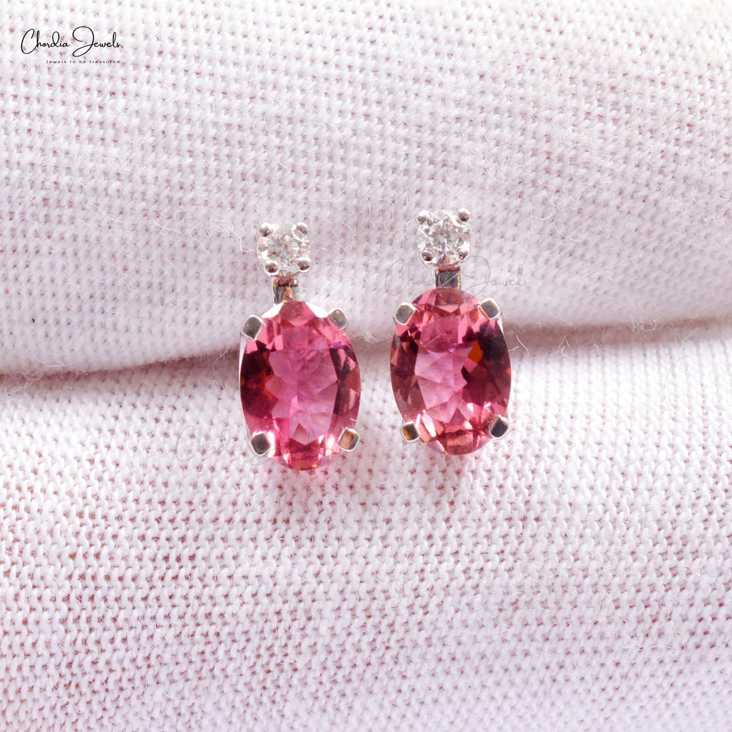 pink tourmaline 7 diamond earrings