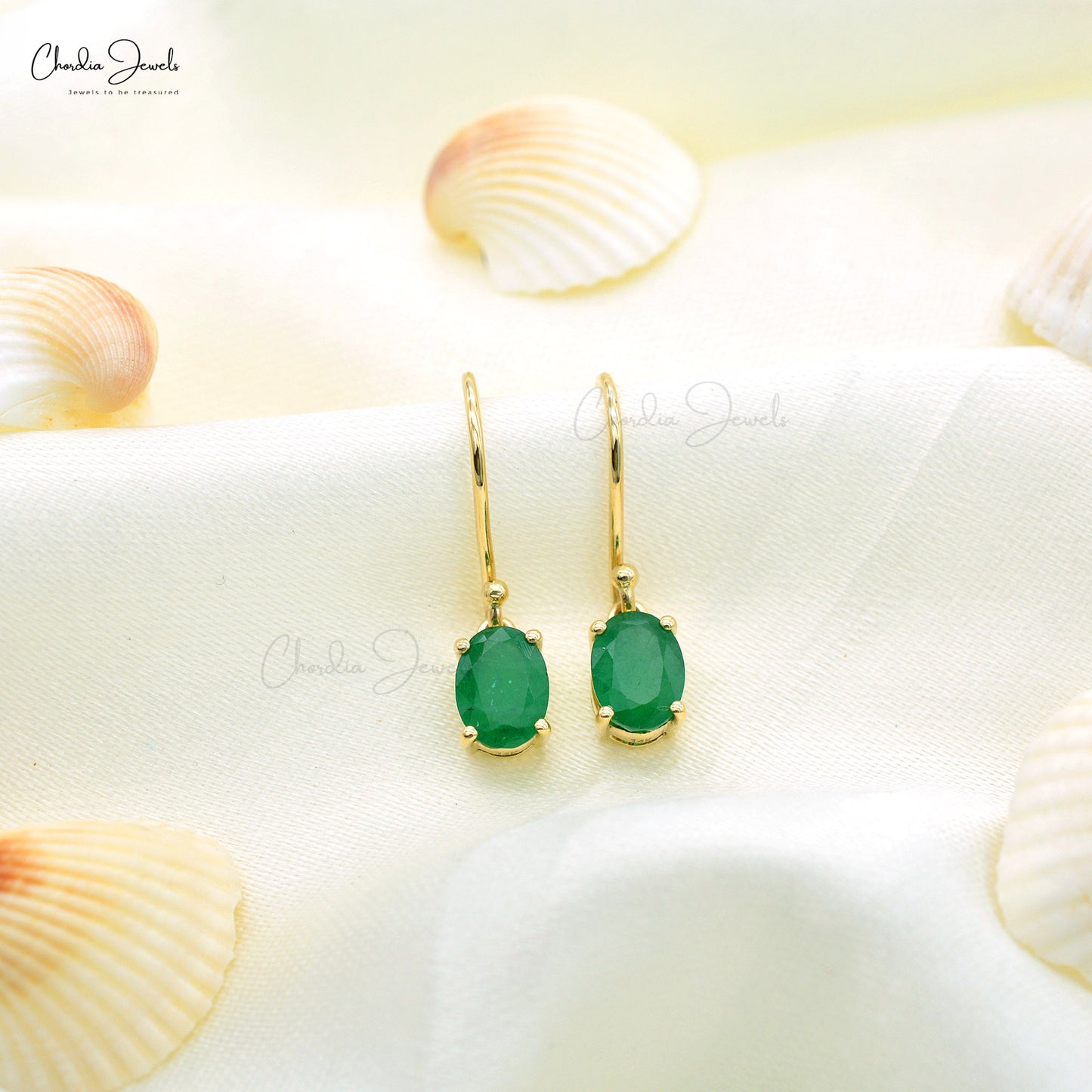 Elegant Emerald Dangle Earrings 14k Yellow Gold May Birthstone Earring For Birthday Gift