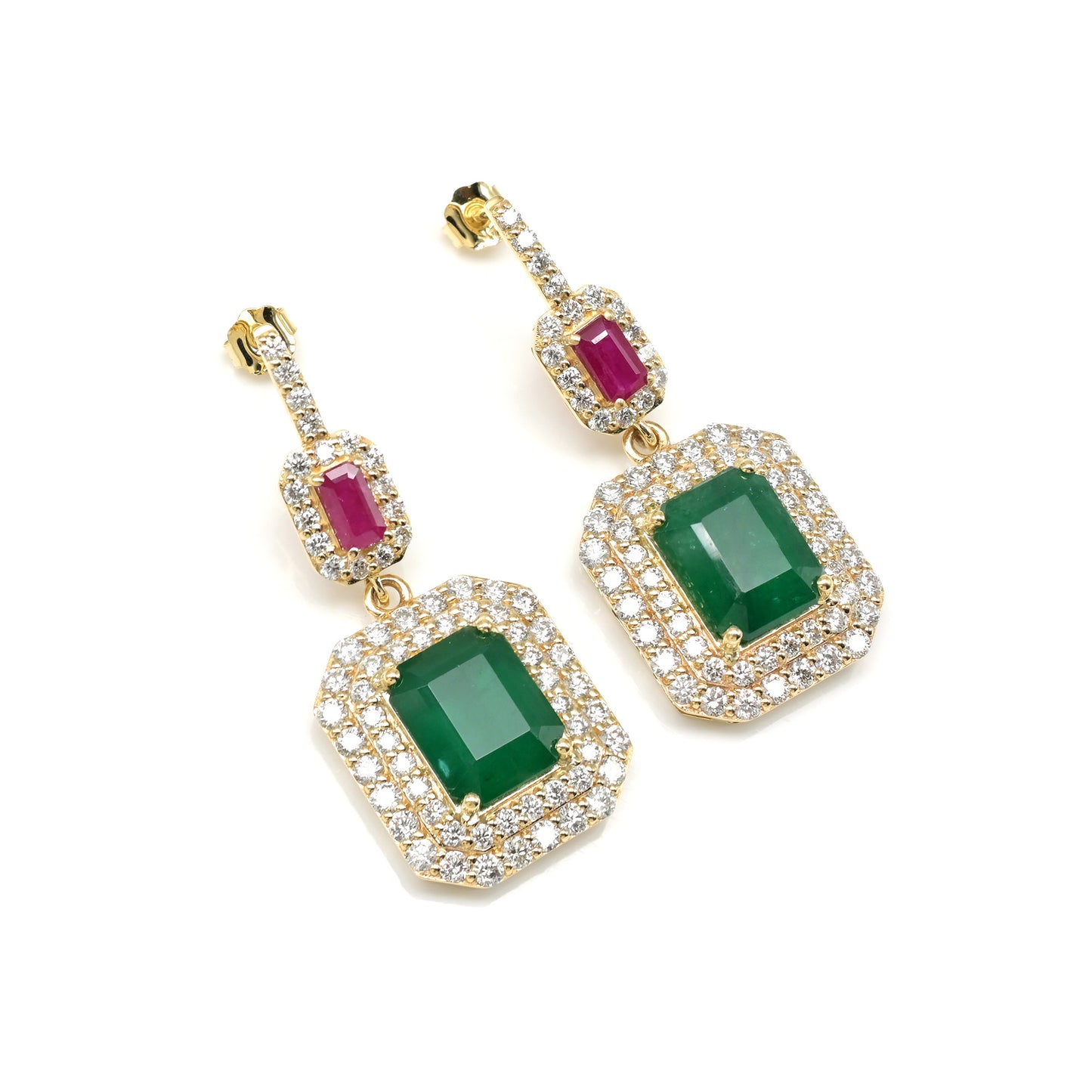 Handcrafted Yellow Gold Diamond Earrings with Gemstone Accents