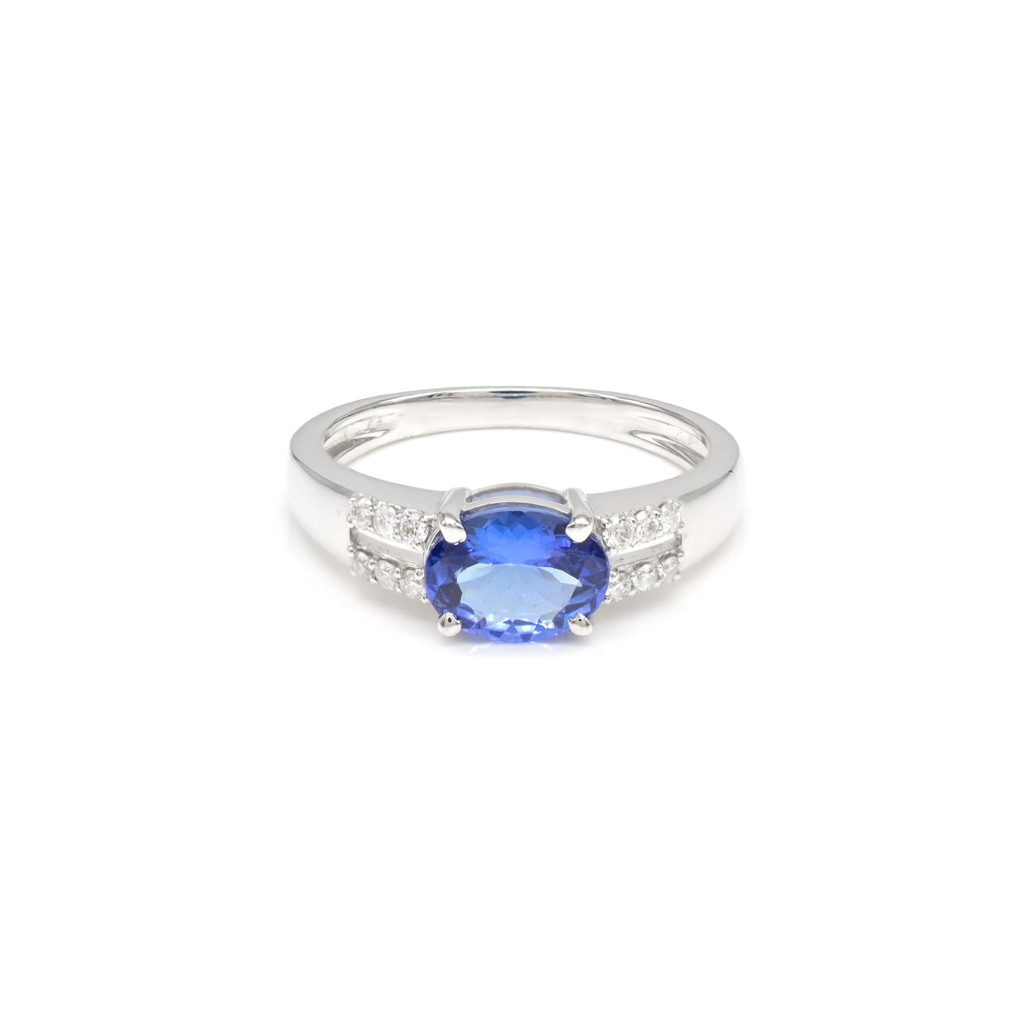 Split Shank Certified Wedding Ring In 18k White Gold Tanzanite 8x6mm Oval And Diamond Ring