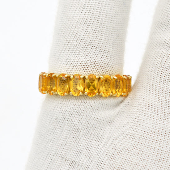 Genuine Citrine Full Eternity Wedding Ring With 5x3mm Gemstone 14k Yellow Gold Jewelry