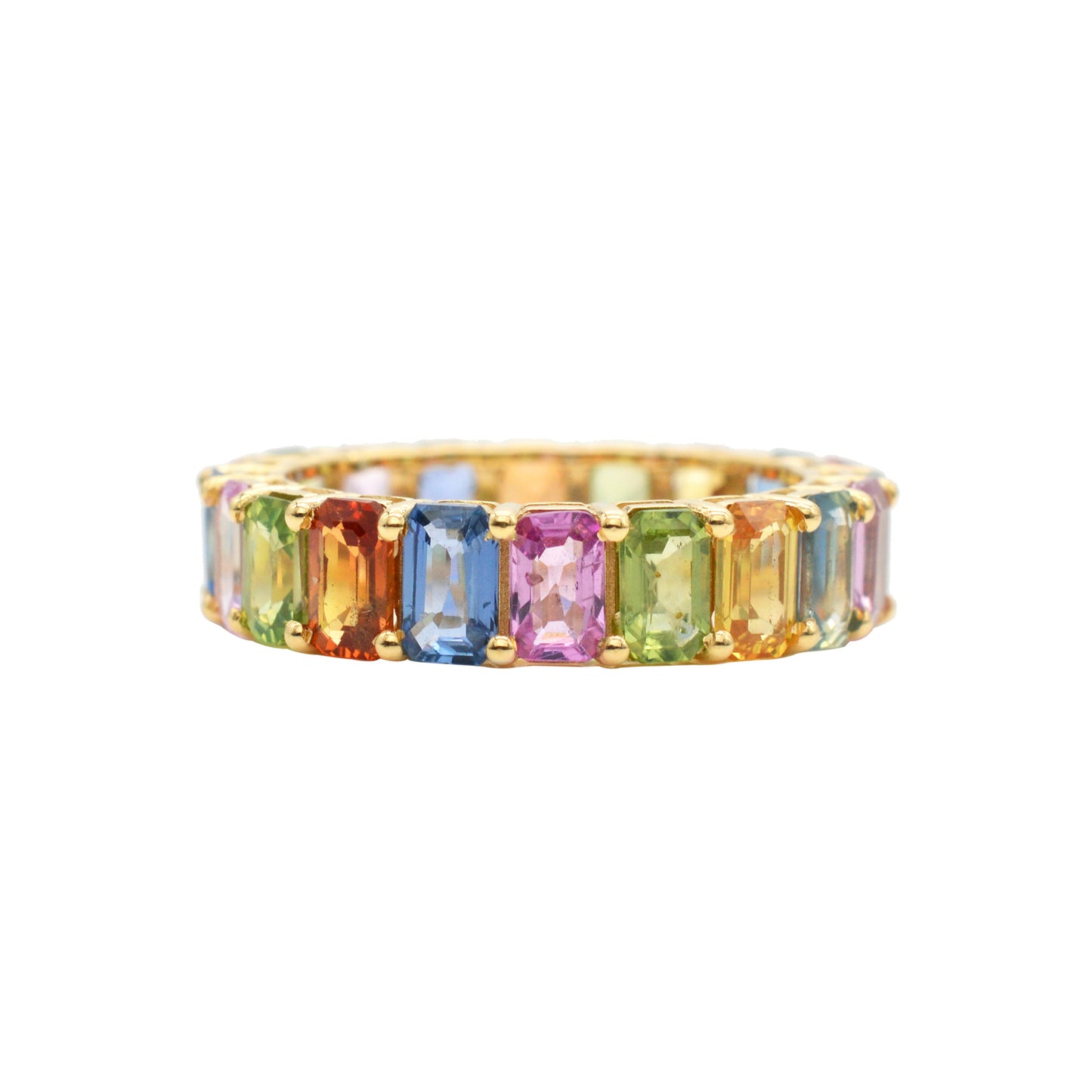 Outentieke Multi Saffier Edelsteen Ewigheid Band 14k Soliede Geel Goud Belofte Ring Vir Geskenk