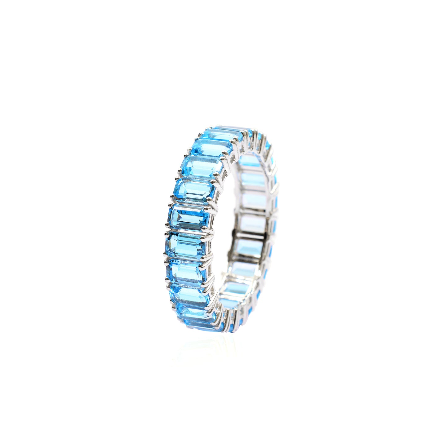 Natural 5x3mm Swiss Blue Topaz Eternity Band 14k Solid White Gold December Birthstone Ring