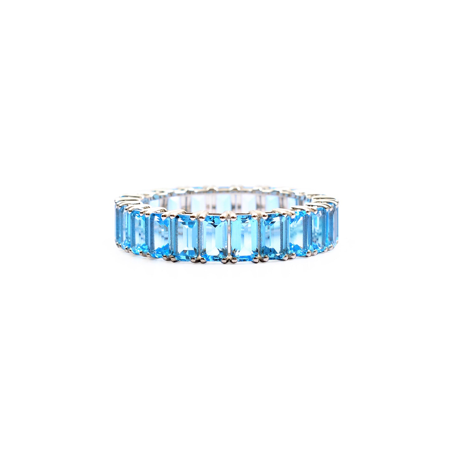 Natural 5x3mm Swiss Blue Topaz Eternity Band 14k Solid White Gold December Birthstone Ring