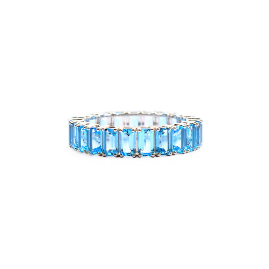 Natural 5x3mm Swiss Blue Topaz Eternity Band 14k Solid White Gold December Birthstone Ring
