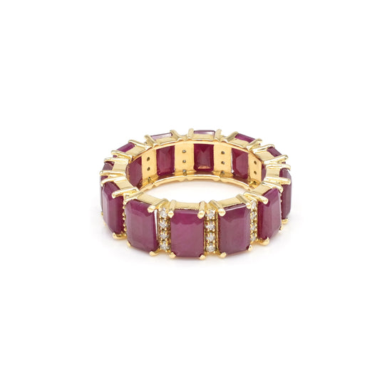 Luxury 14k Gold Eternity Band with Sparkling Diamonds and Rubies