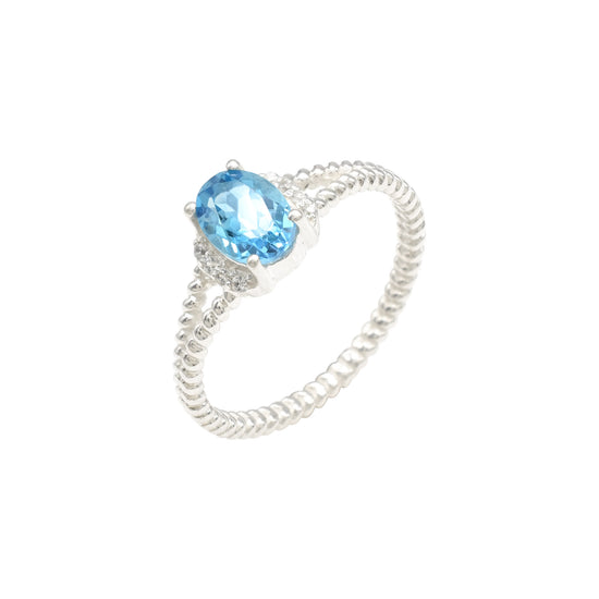 Top Quality 2.1 Ct Swiss Blue Topaz And Cubic Zircon Sterling Silver Wedding Rings For Her