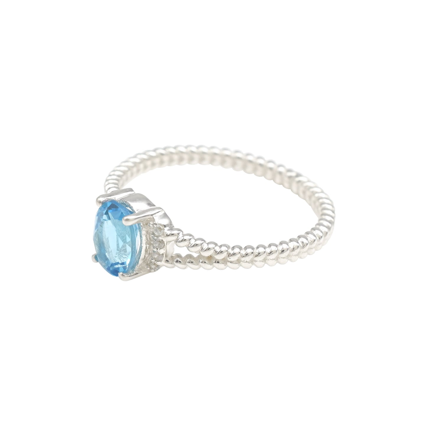 Top Quality 2.1 Ct Swiss Blue Topaz And Cubic Zircon Sterling Silver Wedding Rings For Her