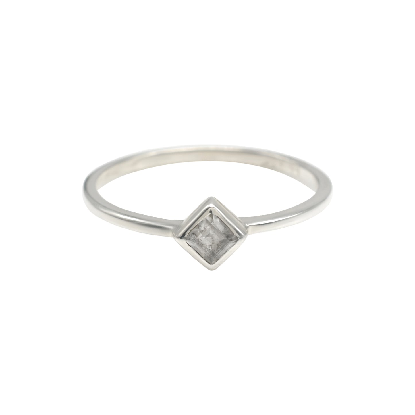 Solitaire High Polish Ring With 0.22 Ct White Zircon Bezel Set In 925 Silver Dainty Rings