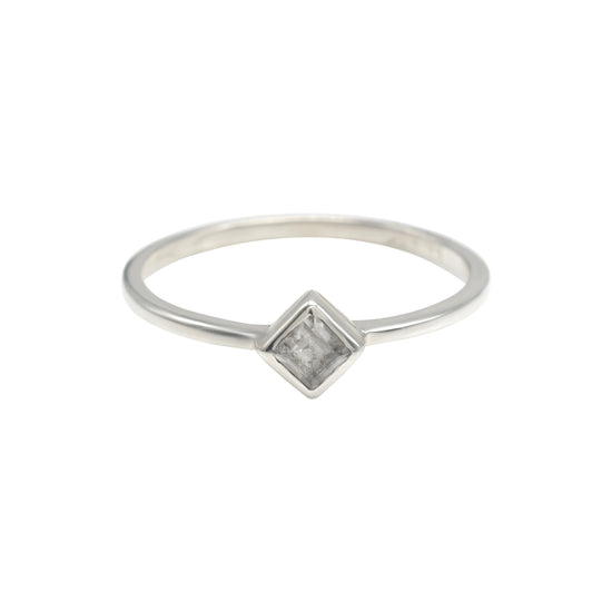 Solitaire High Polish Ring With 0.22 Ct White Zircon Bezel Set In 925 Silver Dainty Rings