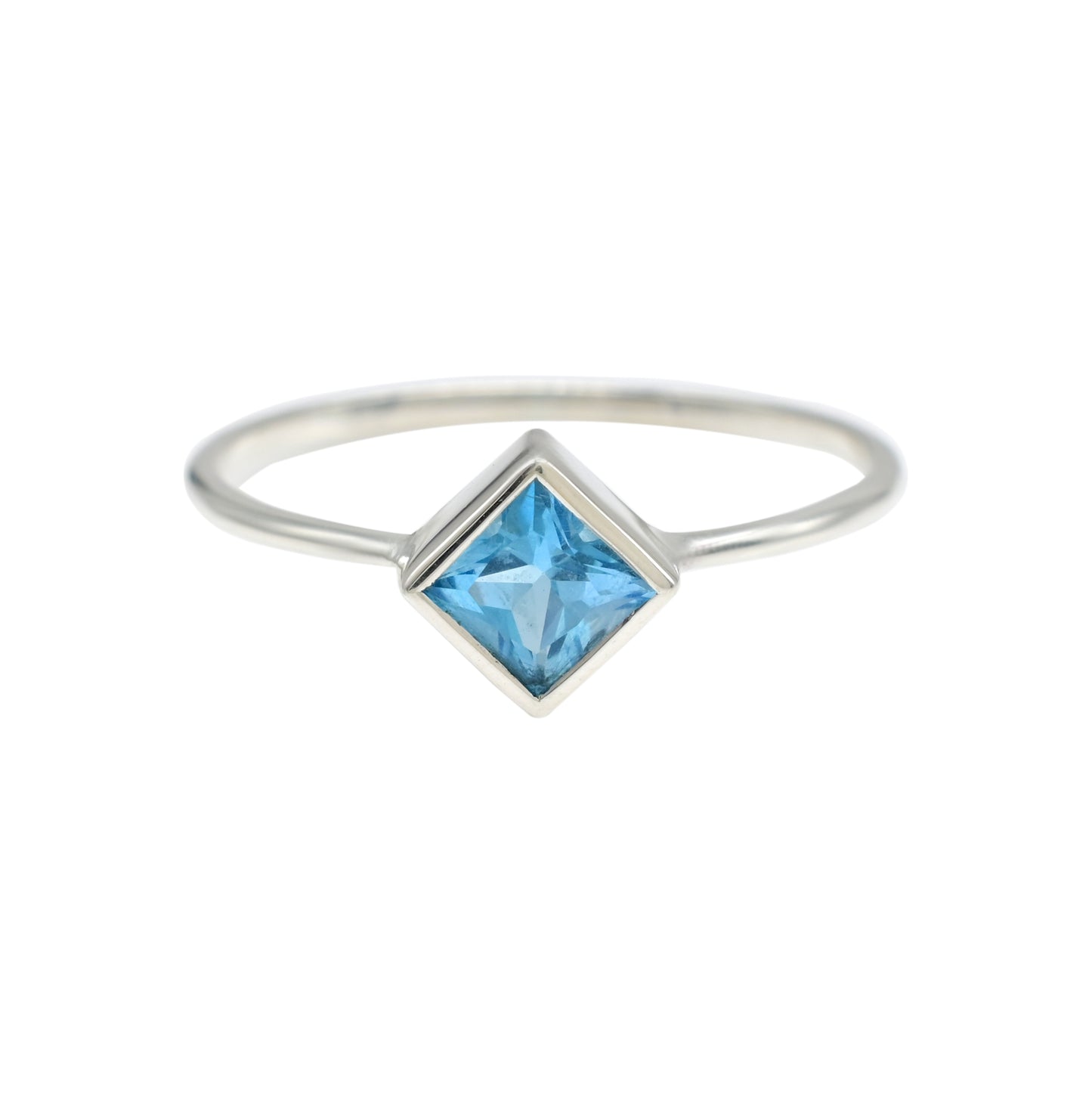 Bezel Set Sterling Silver Ring With 0.72 Ct Swiss Blue Topaz Gemstone Unique Rings