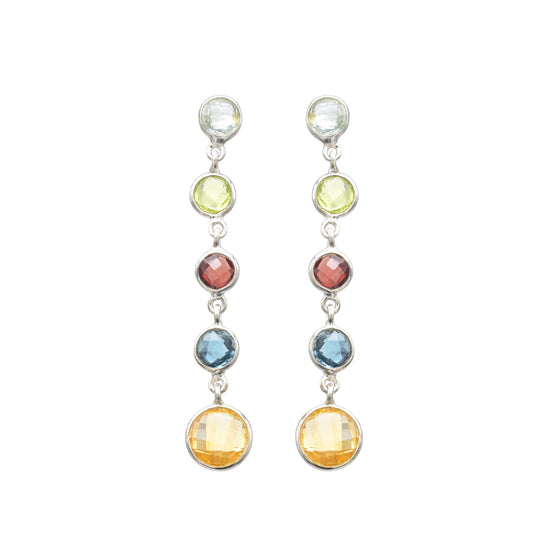 High Quality Multi Gemstone Both Side Faceted Dangle Earrings In 925 Sterling Silver