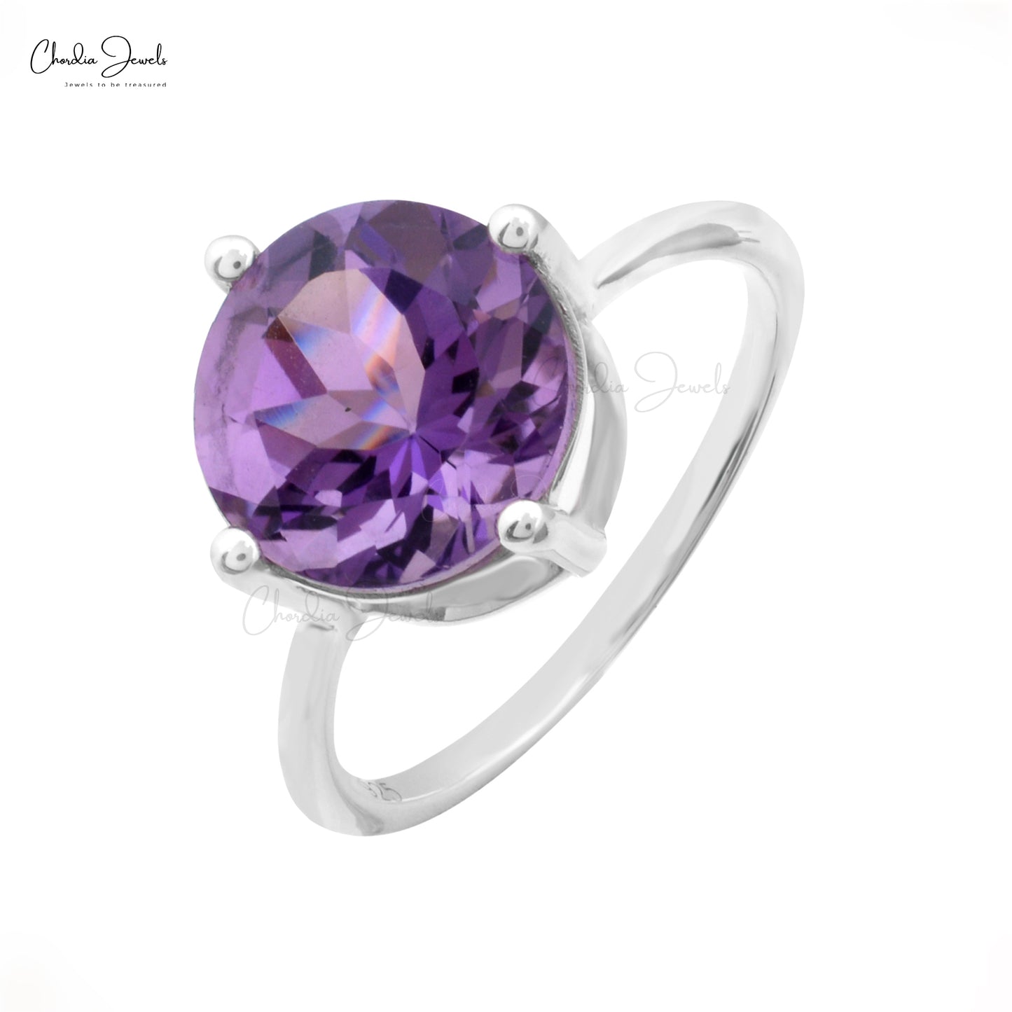 Solitaire Amethyst Ring With 2.96 Ct Gemstone Prong Set In 925 Sterling Silver Rings