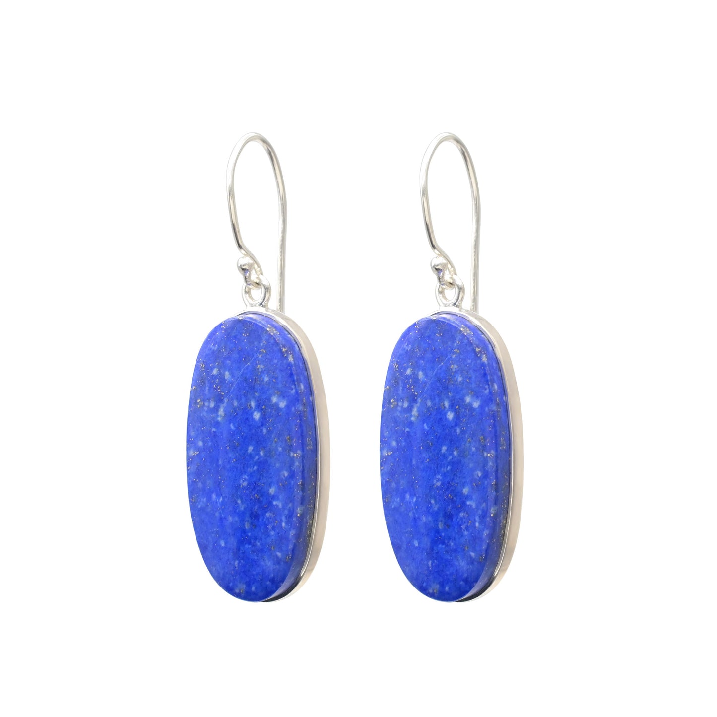 Dangle Oval Cabochon Earrings With Lapis Lazuli Wire Set In 925 Sterling Silver Earrings