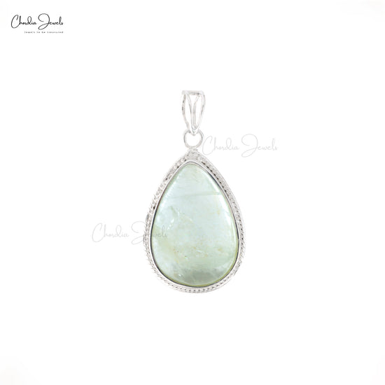 Solitaire Pear Drop Pendant In 925 Sterling Silver Aquamarine Gemstone Pendant