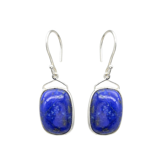 Natural Lapis Lazuli Solitaire Earrings With High Polish Sterling Silver Dangle Earrings