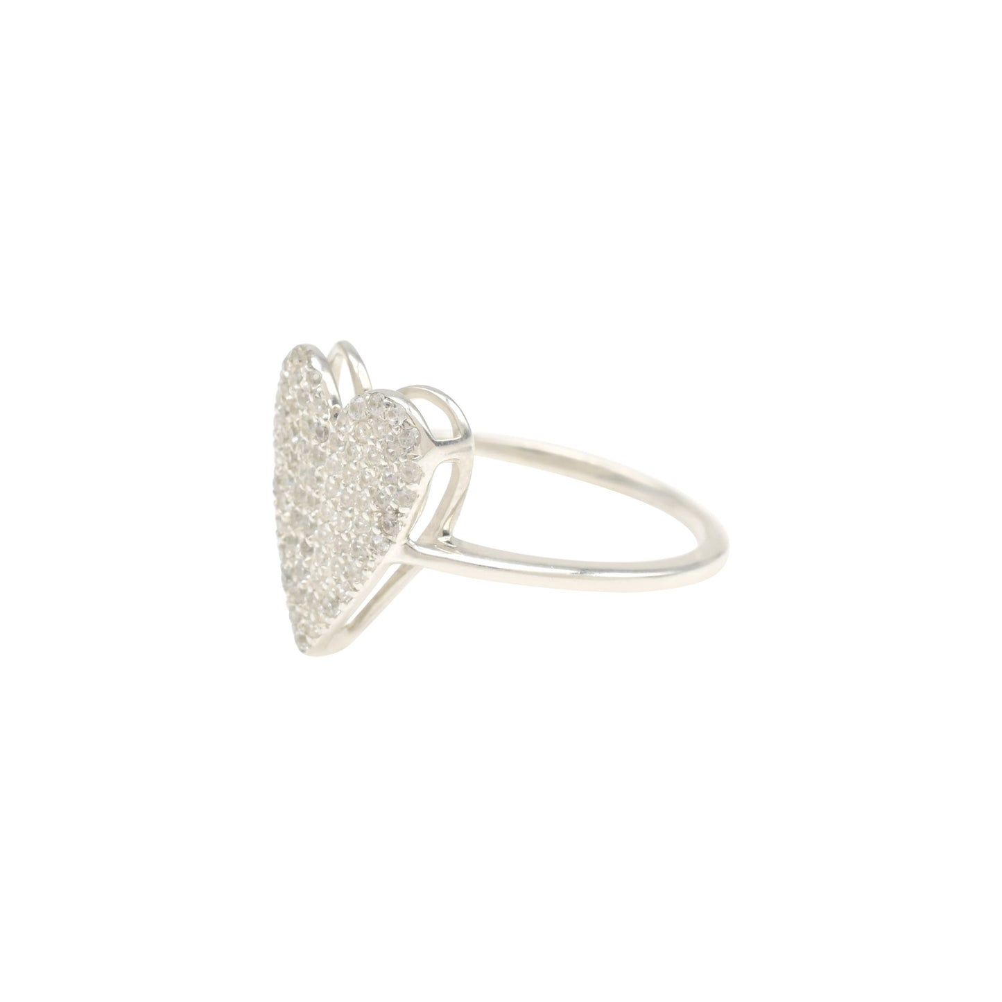 Cluster Heart Shape Ring In 925 Solid Silver White Zircon 1mm Round Cut Love Rings