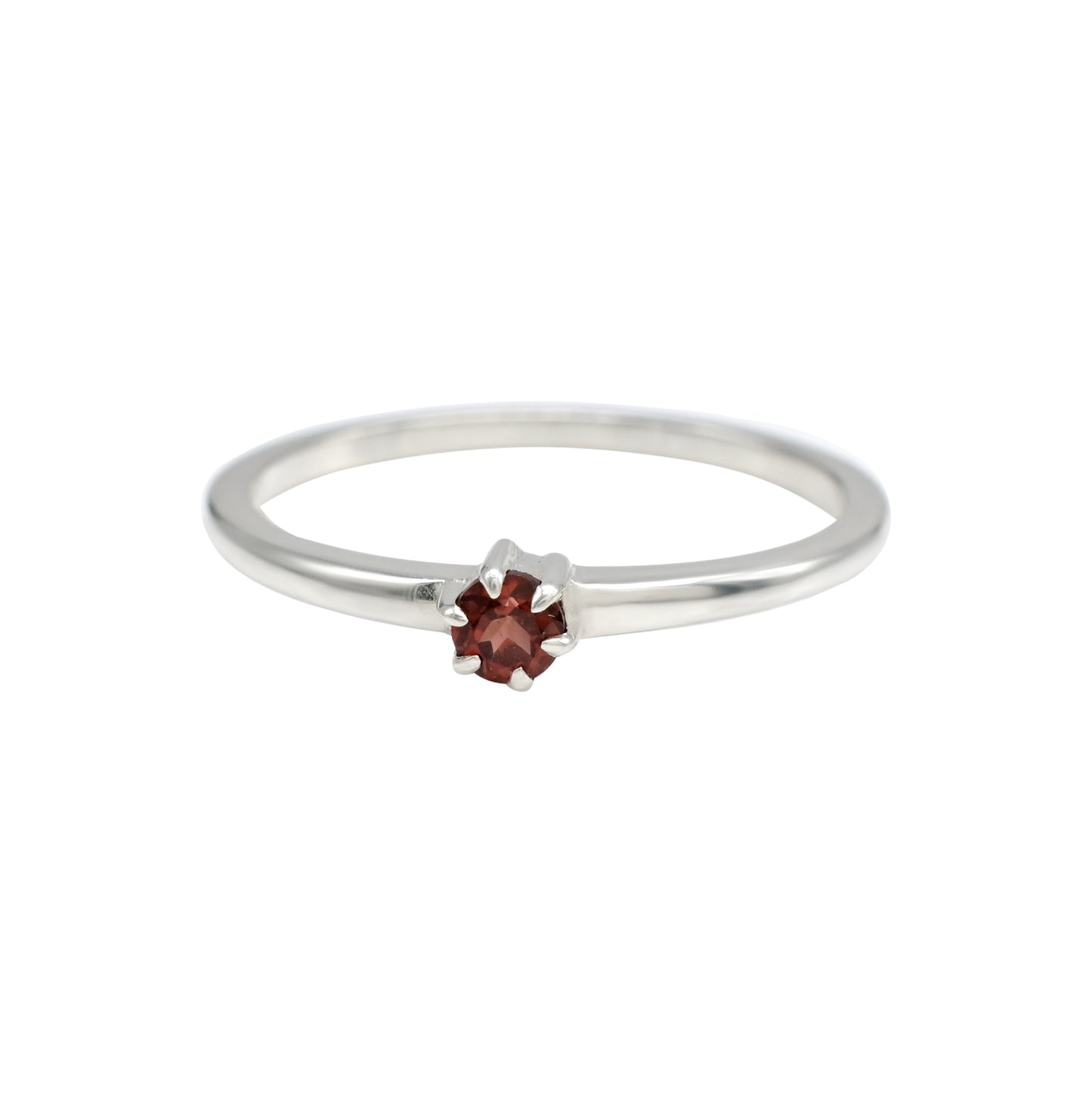 Solitaire Round Gemstone Ring With Red Garnet 925 Sterling Silver Dainty Rings