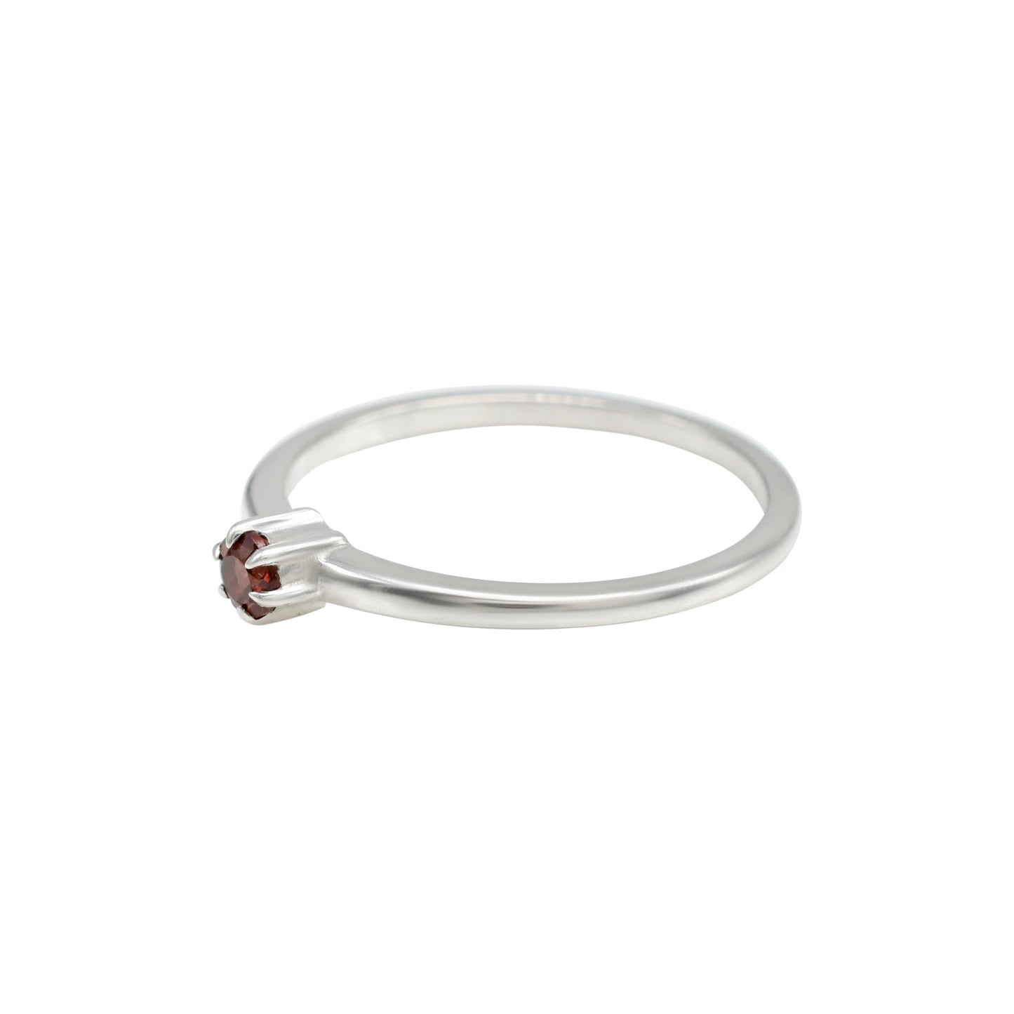 Solitaire Round Gemstone Ring With Red Garnet 925 Sterling Silver Dainty Rings