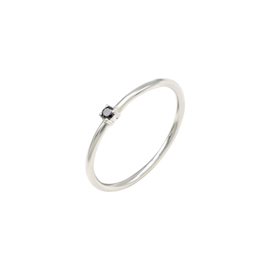 High Quality 0.04 Ct Black Diamond 925 Sterling Silver Solitaire Stackable Ring
