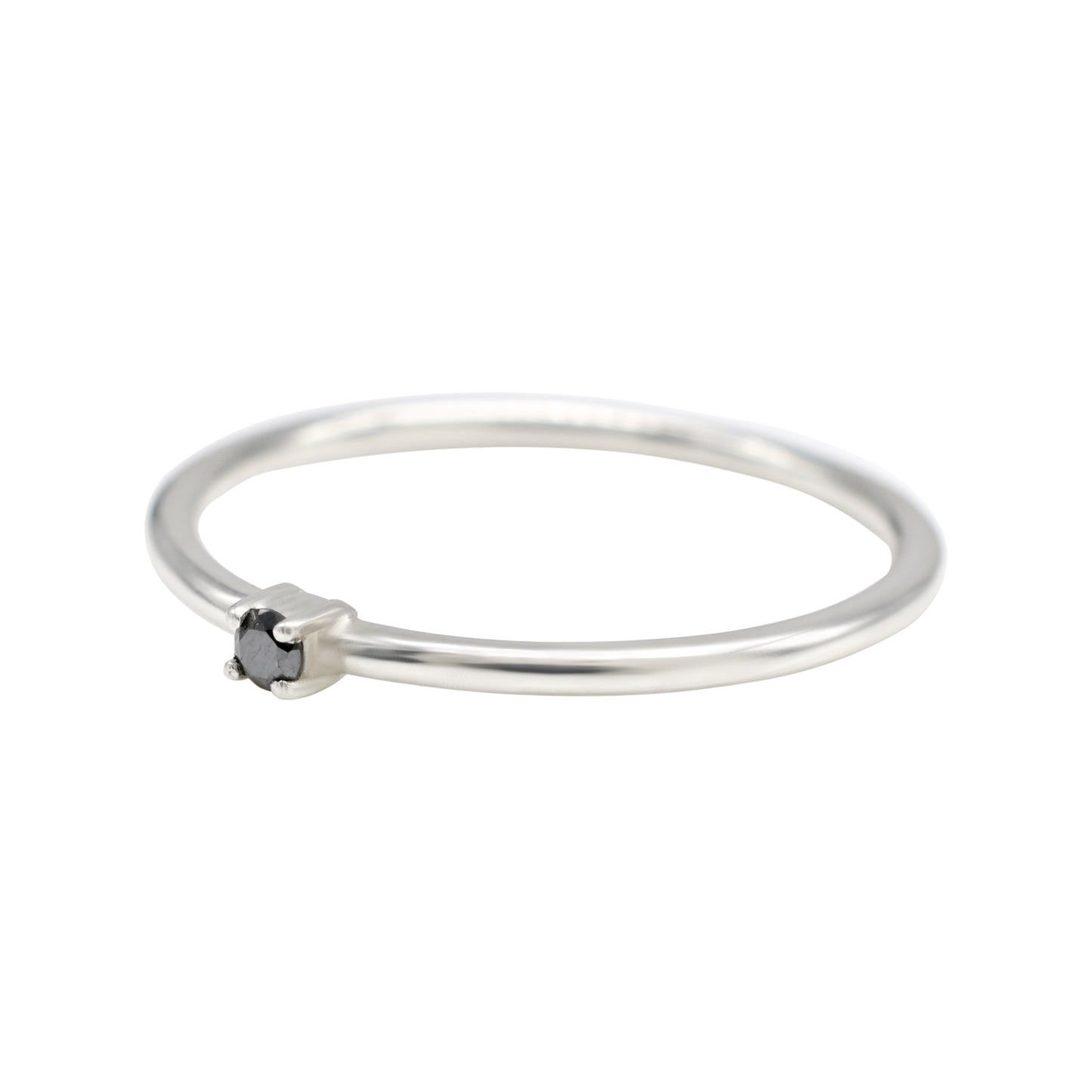 High Quality 0.04 Ct Black Diamond 925 Sterling Silver Solitaire Stackable Ring