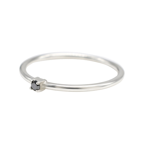 High Quality 0.04 Ct Black Diamond 925 Sterling Silver Solitaire Stackable Ring