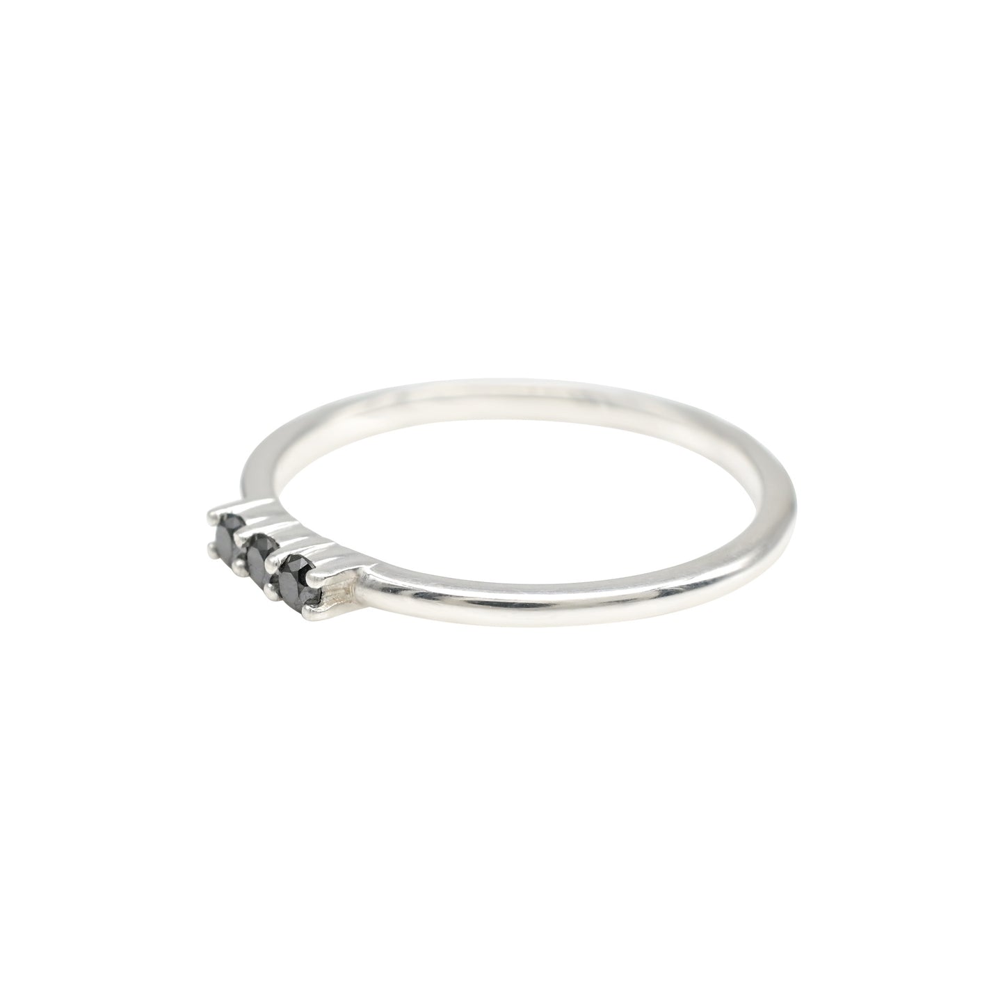 Dainty Round Cut 0.11 Ct Black Diamond 3 Stone Minimal Ring In 925 Sterling Silver