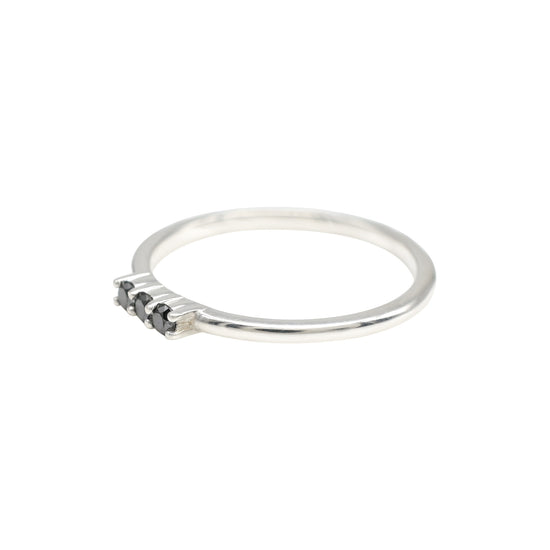 Dainty Round Cut 0.11 Ct Black Diamond 3 Stone Minimal Ring In 925 Sterling Silver