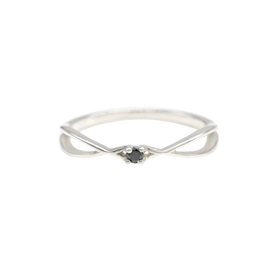 Solitaire Split Shank Ring With 0.03 Ct Black Diamond April Birthstone Solid Silver Ring