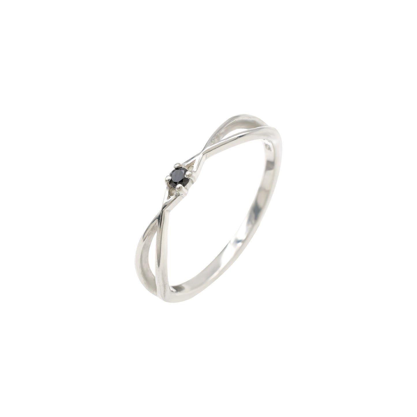 Solitaire Split Shank Ring With 0.03 Ct Black Diamond April Birthstone Solid Silver Ring