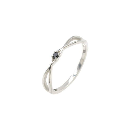 Solitaire Split Shank Ring With 0.03 Ct Black Diamond April Birthstone Solid Silver Ring