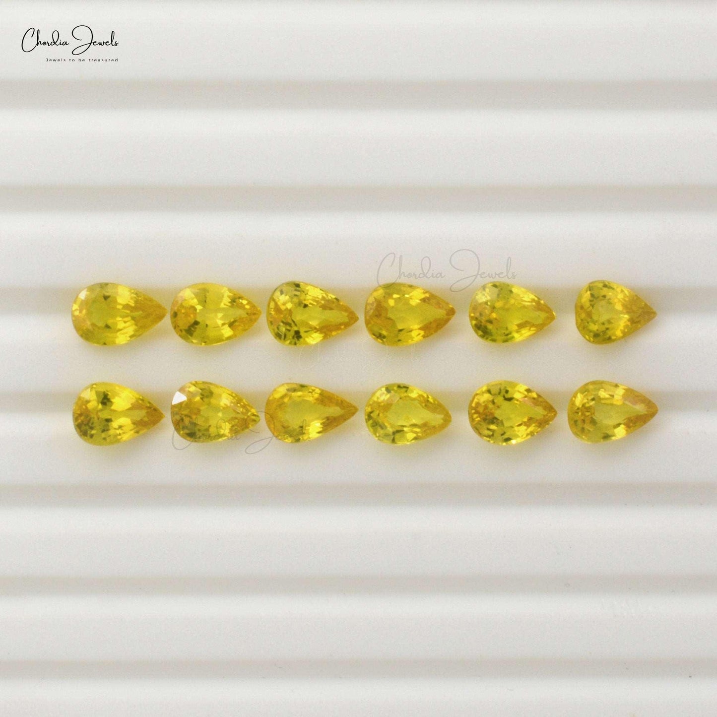 AAA Grade Yellow Sapphire 7x5 MM Pear Cut Loose Gemstones for Earrings. Weight: 1 Carat, Stone Cut: Excellent, Precious Gemstones from Chordia Jewels.