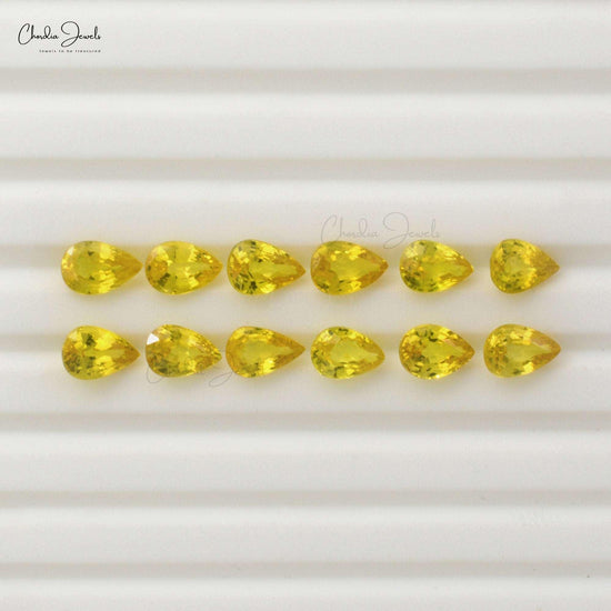 AAA Grade Yellow Sapphire 7x5 MM Pear Cut Loose Gemstones for Earrings. Weight: 1 Carat, Stone Cut: Excellent, Precious Gemstones from Chordia Jewels.