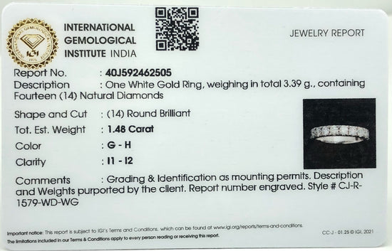 Real 14k White Gold Stack Band With IGI Certified G-H Diamond Half Eternity Women Ring