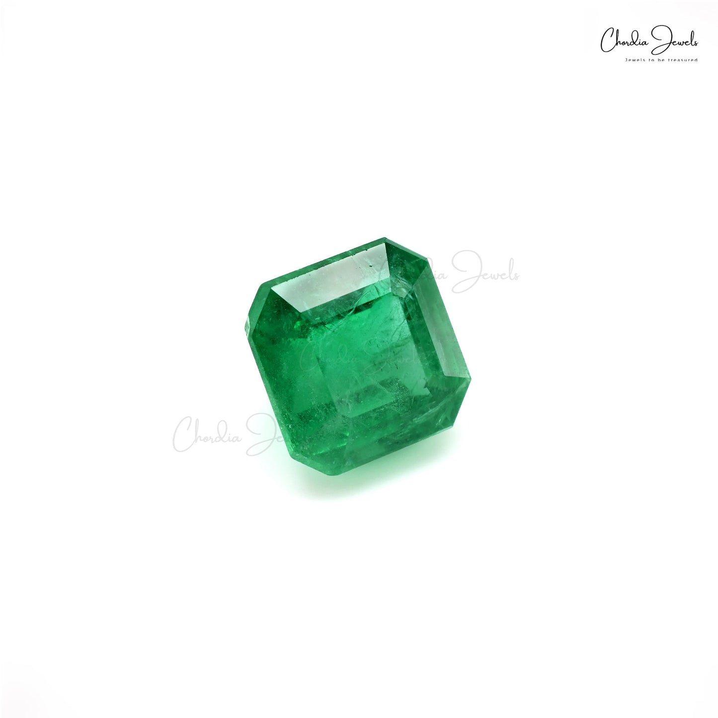 Square octagon cut natural emerald close-up – Chordia Jewels