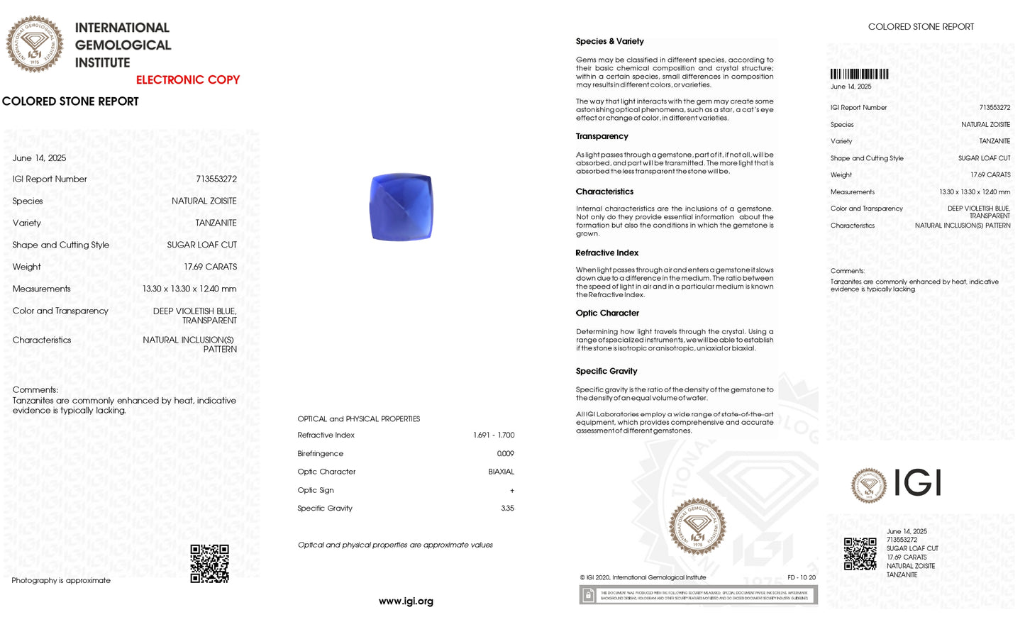 IGI Certified For Gemstone