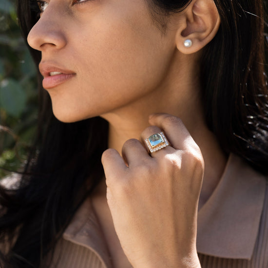 Aquamarine Halo Ring