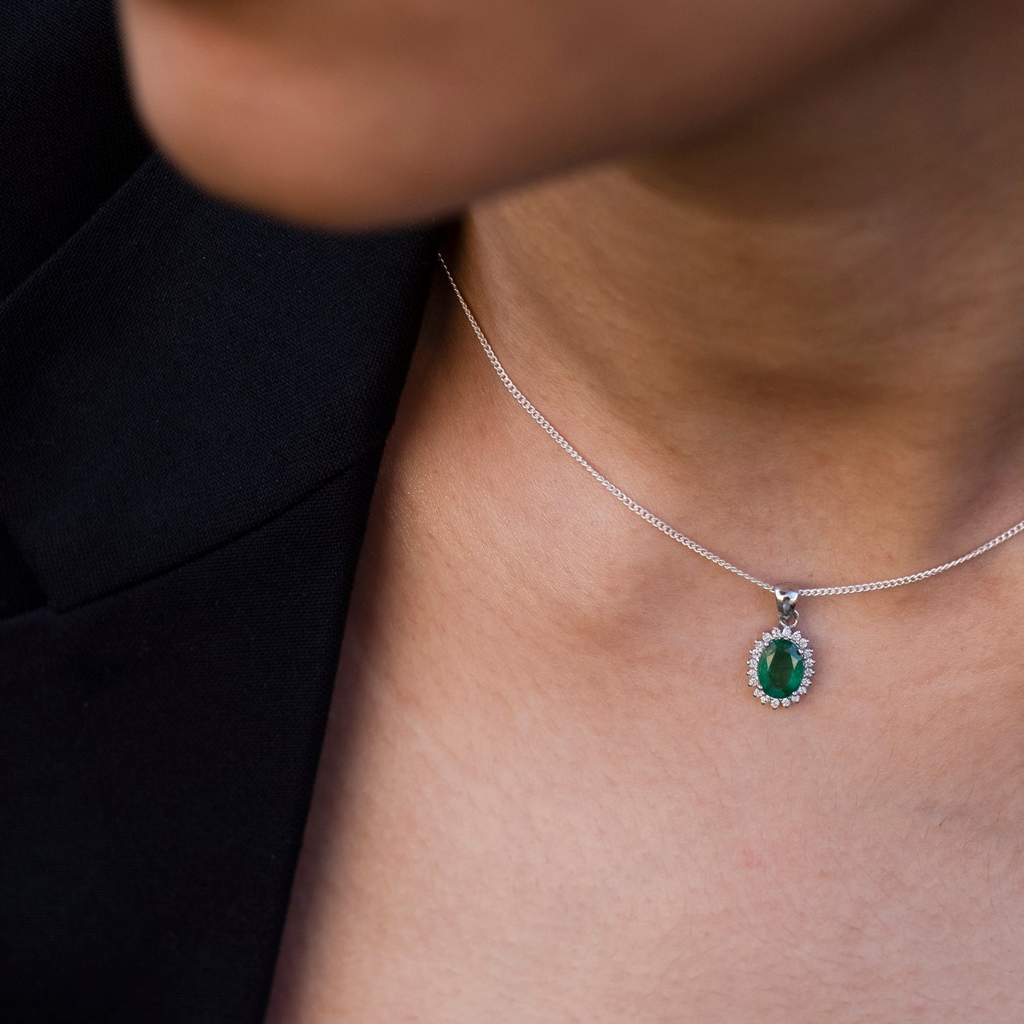 Dainty Emerald Necklace with Off-Centered Diamond Charms – Meira T Boutique
