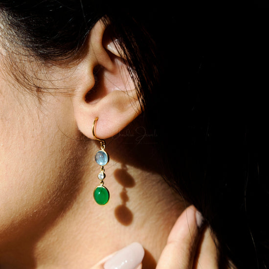 emerald and aquamarine dangle earrings